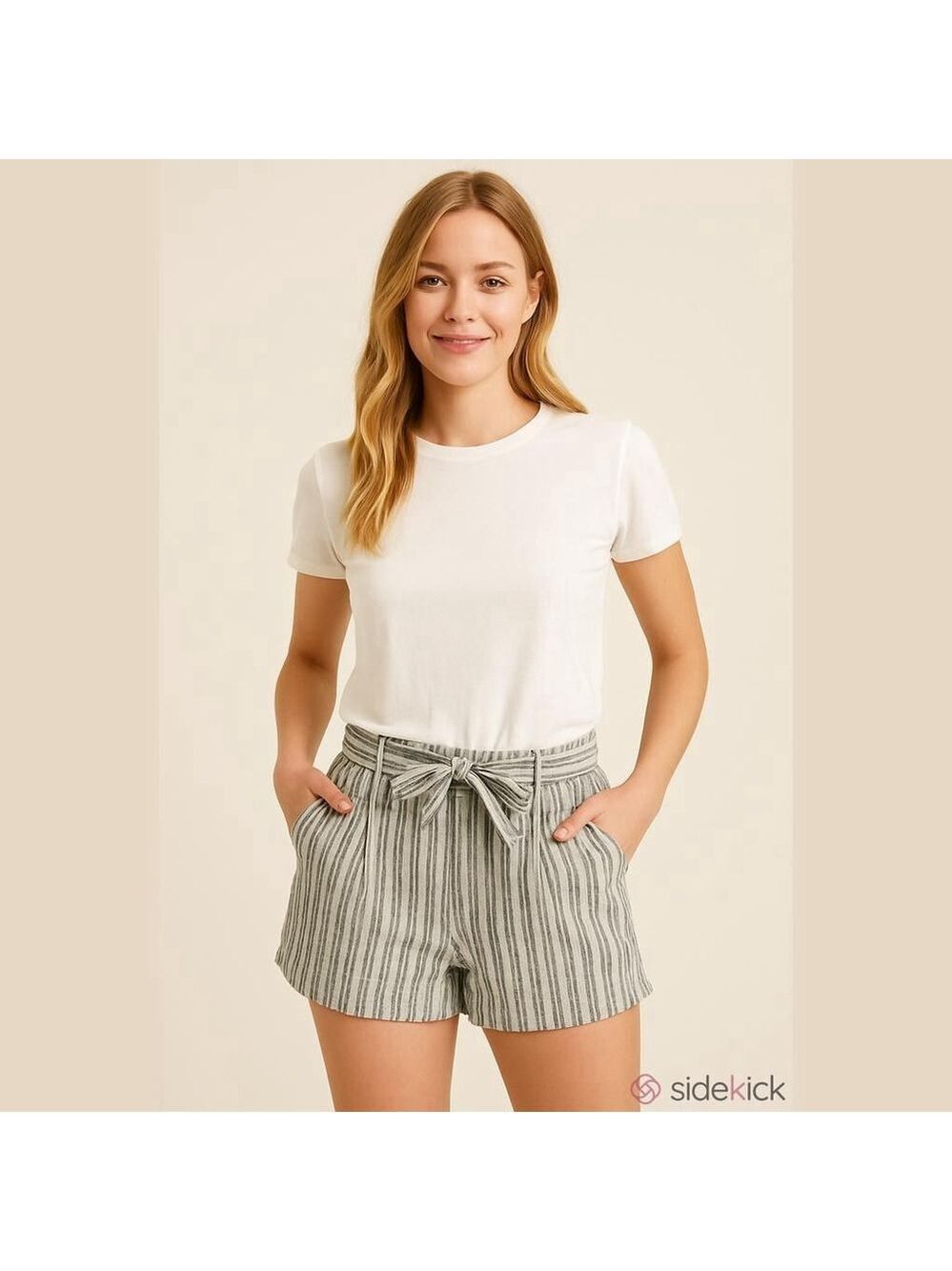 Ci Sono Striped Elastic Waist Shorts Juniors L White Gray